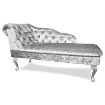 Regent Handmade Tufted Silver Crushed Velvet Chaise Longue Bedroom Accent Chair - £221.45 GBP+