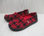 TOMS girls red black buffalo plaid slip on shoes 1.5 youth 1 1/2  glitte... - $13.50