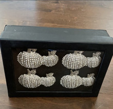 Tahari Home Fall Pumpkin Halloween Silver Rhinestone Napkin Rings Set Of 4 - £27.51 GBP