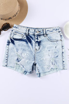 Sky Blue Distressed Bleached Denim Shorts - $374.45 MXN