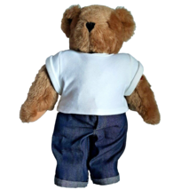 18&quot; Vermont Teddy Bear Heart on Sleeve Jointed White T Shirt Blue Jeans - $25.23