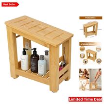 Natural Water-Resistant Bamboo Shower Stool with Anti-Slip Design – 10.6... - $44.50
