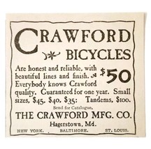 Crawford MFG Bicycles 1897 Advertisement Victorian Bikes Maryland ADBN1A12 - $19.99