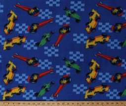 Fleece Racecars Dragsters Drag Racing Race Cars Blue Fleece Fabric Print A327.15 - £7.90 GBP