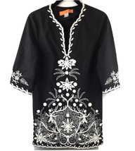 Cynthia Steffe Tunic Dress Size Small Black w Floral Embroidery  - £11.54 GBP