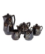 Japanese Redware Moriage Pottery Brown Betty Hand Painted 5pc Tea Set Vi... - $36.14