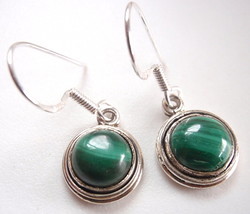 Malachite Circles 925 Sterling Silver Dangle Earrings Round Corona Sun Jewelry - £17.02 GBP