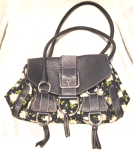 DOLCE &amp; GABBANA BLACK FLORAL Flowers Leather HAND BAG Purse Satchel Pock... - $123.73