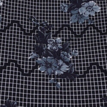 Vintage Fabric Dark Navy Blue Gingham Check &amp; Floral 1.25 Yards 1+ Yd Chevron - £21.92 GBP