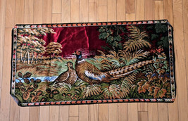 Vintage Velvet Pheasant Tapestry Wall Hanging 70s Runner 19x38 Cabin - $24.09