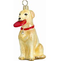 Yellow Labrador Retriever with Flying Disc Dog Polish Glass Christmas Or... - $54.43