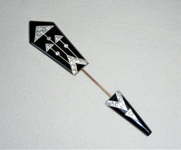 Art Deco Jabot Pin Vintage Jewelry Celluloid and Rhinestones 1920s - $44.55