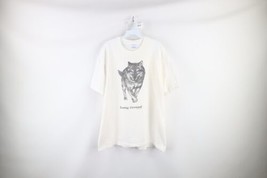 Vintage 90s Streetwear Mens XL Thrashed Spell Out Losing Ground Wolf T-Shirt - £39.11 GBP