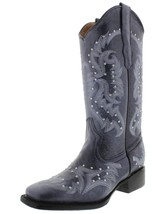 Womens Denim Blue Western Cowboy Boots Silver Studs Stitched Square Size... - $80.99