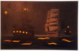 HTL Ships Steamer &amp; Schooner Moonlight Ocean Hold To Light Postcard S25 - £15.69 GBP