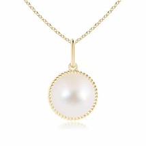Solitaire Freshwater Cultured Pearl Pendant with Twisted Rope in 14K Yellow Gold - £276.20 GBP