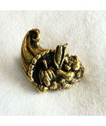 Camco Pin Brooch Cornucopia Signed Goldtone Pumpkin Corn Apple Vegetable... - $32.23