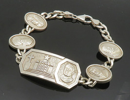 925 Sterling Silver - Shiny Religious Figures Curb Chain Bracelet - BT8018 - £126.18 GBP