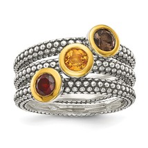 3 Stackable St Silver 14K Gold Gemstone Rings Size 7 - £98.24 GBP