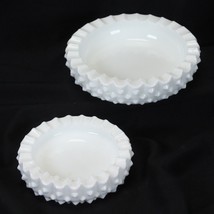 Fenton Hobnail Milk Glass Nesting Ashtray Set of 2 6.5&quot; &amp; 5&quot; 1940&#39;s - £15.47 GBP