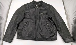 Wilsons Leather Motorcycle Jacket Men&#39;s XL Black Cafe Racer Biker Rockab... - £54.17 GBP