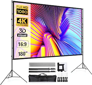 Projector Screen And Stand 180 Inch, Outdoor Portable Projector Movie Sc... - $315.99