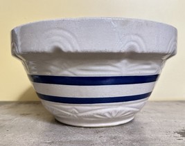 RRPC Pottery 10 in Bowl Double Blue Stripe Robinson Ransbottom Roseville Ohio - £35.62 GBP