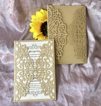 10pcs Wedding Invitations,Begie Gold  Laser Cut Wedding Invite Cover - $11.12