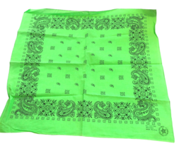 Paisley Bandana Handkerchief Bright Green Cotton Made in USA 21 in Head Scarf - £7.93 GBP