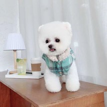 Plaid Cotton Coat Jacket Pet Dog Clothes Velvet Traction Rope Dogs Clothing Cat  - £52.42 GBP