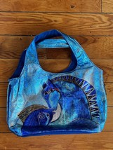 Laurel Burch Metallic Blue Painted MODERN Horse Handbag Purse w Snap Clo... - £11.93 GBP