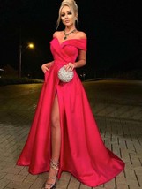 Fuchsia off shoulder satin long prom dress,Sexy evening dresses,Wedding Party Dr - $146.00