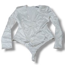 Zara Bodysuit Size XL Satin Bodysuit Low V-Neck Long Sleeve Padded Shoulders EUC - £31.66 GBP