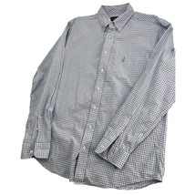 Johnnie O Men Shirt Gingham Long Sleeve 100% Pima Cotton Button Up Blue Large L - £23.17 GBP