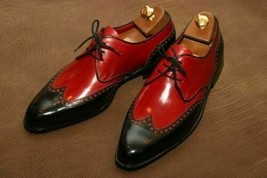 Handmade Men&#39;s Leather Oxfords Two Tone Pointed Toe Party Wingtip Shoes - £119.46 GBP+