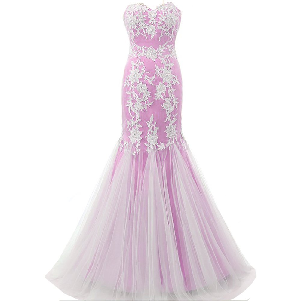 Kivary Mermaid Long White Lace Tulle Corset Back Formal Prom Evening Dresses Lig