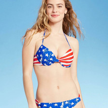 NWT Xhilaration Women&#39;s Halter American Flag Bralette Bikini Top, Blue S... - £9.42 GBP