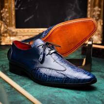 Anzio Genuine Alligator and Calfskin Leather Dress Derby's Shoes Blue Jeans image 11