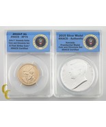 2015 Kennedy Pièce de Monnaie &amp; Chronicle Kit : Dollar &amp; Argent Medal Anacs - $8,197.58 MXN