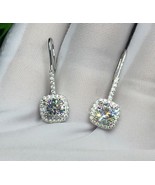 2Ct Round Cut Moissanite &amp; Zirconia Halo Drop Dangle Earrings in 925 Silver - £65.26 GBP