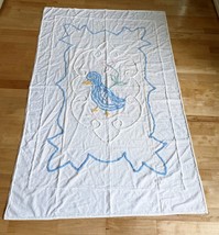 Vtg 1950&#39;s Chenille Baby Blanket Crib Bedspread  Blue Duck &amp; Flower  40&quot; x 66&quot; - £15.38 GBP