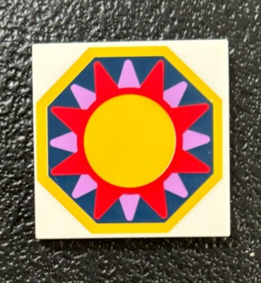 Lego Decorated Tile - 4x4 - PN 1751pb01 - White w/Octagon Sun  - New - $3.79