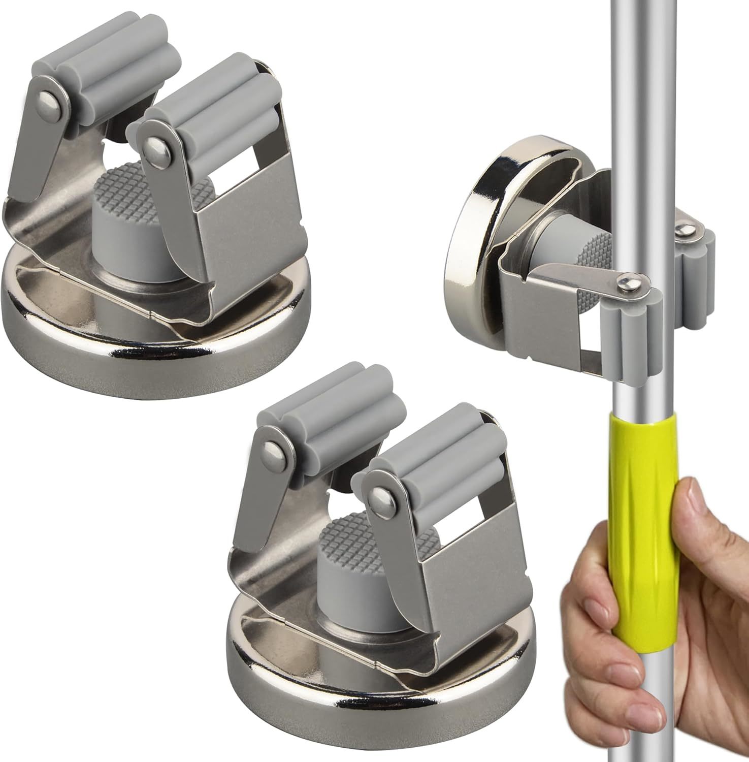 Ulibermagnet Magnetic Mop Broom Holder,Heavy Duty Movable, 2 Pack/Silver - $38.99