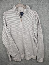 Johnnie-O 1/4 Zip Gray with Blue Stripes Sweater Pullover Long Sleeve L Large - $32.99