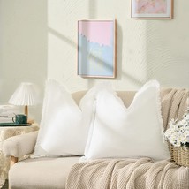 The Zwjd 20X20 Set Of 2 Cream Throw Pillow Covers With Fringe Chic Cotton - £35.10 GBP