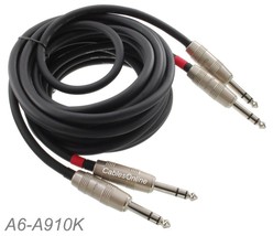 10ft Kirlin Dual 1/4&quot; TRS Stereo Male to Male Plug Noise Free Black Audio Cable - £31.45 GBP