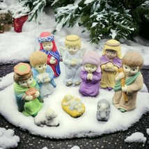 Vtg Ceramic Nativity Set 10 Pieces Angel Baby Jesus Lambs - £14.06 GBP