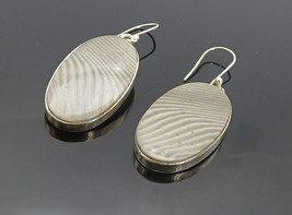 925 Sterling Silver - Vintage Striped Grey Agate Shiny Drop Earrings - EG3158 - £38.62 GBP