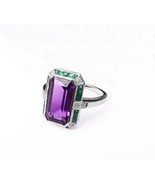 Emerald Cut Purple Amethyst Halo Engagement Ring, Vintage Inspire Ring - £199.03 GBP