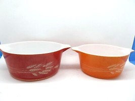 Vintage Pyrex  Autumn Harvest Wheat Handled Mixing Bowls #474-B and 475-B - £17.68 GBP